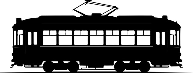 Classic city streetcar silhouette vector illustration