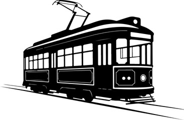 Classic city streetcar silhouette vector illustration