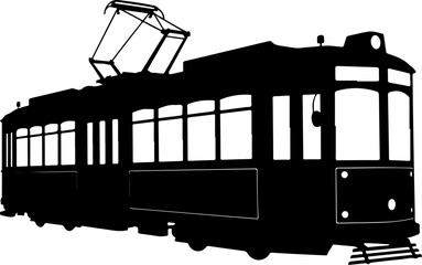 Classic city streetcar silhouette vector illustration