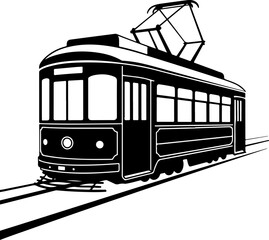 Classic city streetcar silhouette vector illustration