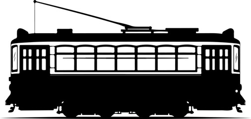 Classic city streetcar silhouette vector illustration
