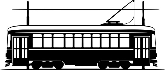 Classic city streetcar silhouette vector illustration