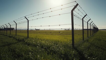 Obraz premium Barrier surrounding restricted zone, protective fencing to control entry, safety protocol, secure perimeter