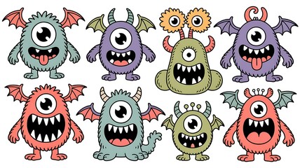 set of funny cartoon monsters