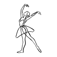 Dibujo de trazo único de bailarina de ballet con tutú bailando con zapatillas de punta © teracreonte