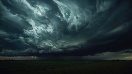Obraz premium Massive cumulonimbus clouds building up in the sky signaling an approaching thunderstorm, weather hazard awareness