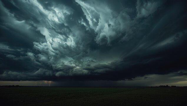 Massive cumulonimbus clouds building up in the sky signaling an approaching thunderstorm, weather hazard awareness