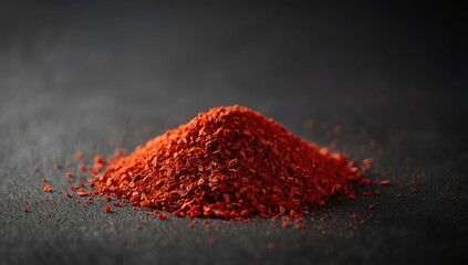 Aleppo Pepper dried chili flakes as a flavoring ingredient on a dark surface