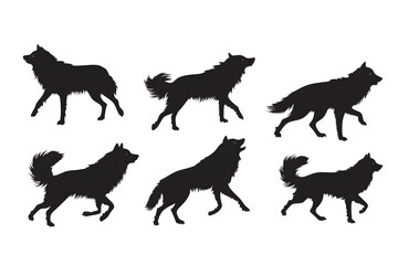 Obraz premium Wolf Silhouettes: A striking collection of wolf silhouettes, each capturing a different stance and movement, creates a dynamic representation of these wild predators.