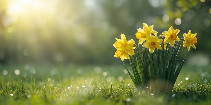 Spring flowers with daffodils in a natural environment, highlighting seasonal growth