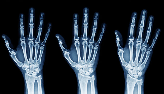 Professional Medical X-ray of Human Hand Bone Anatomy and Skeletal Joint Structure Comparison
