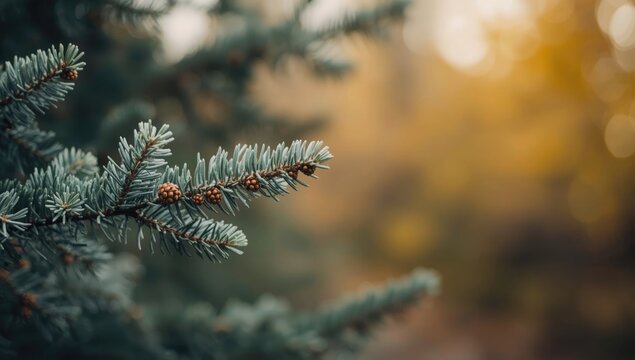 Close-up of a Cedrus Atlantica branch showing needle texture and cones, highlighting seasonal growth in coniferous forests