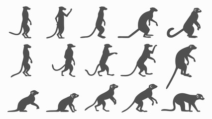 Fototapeta premium Dynamic Meerkat Silhouettes Capture Characteristic Behaviors Standing Walking Jumping and Observing Nature