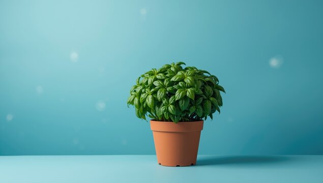 Green potted plant on a blue backdrop, intended as traditional festive decor, World Environment Day