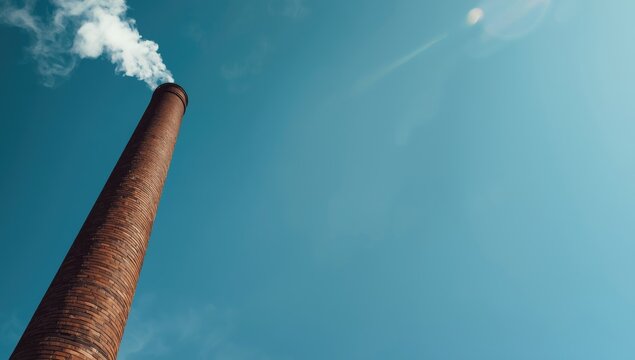 Tall factory chimney releasing emissions, highlighting pollution concerns, Earth Day