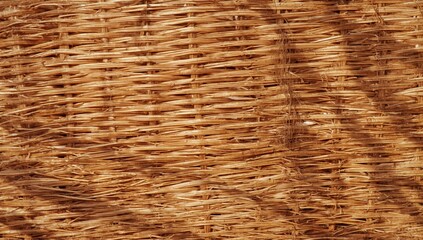 Obraz premium Rattan weave surface used as a background for editorial headers or graphic layouts, highlighting organic material properties