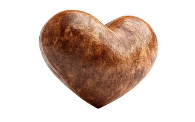 Artistic brown heart emoji crafted with wood like texture conveying warmth simplicity and heartfelt expression isolated on transparent background PNG