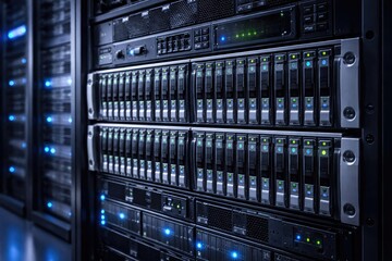 advanced storage server setup with hard disk bay units in data center