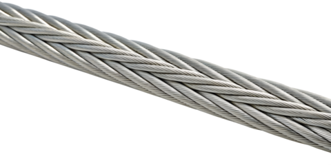 Tightly Wound Metallic Steel Cable isolated on transparent background