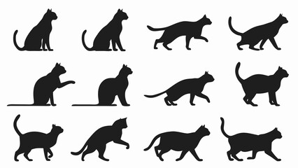 Diverse Black Cat Silhouettes Collection for Design and Illustration Projects