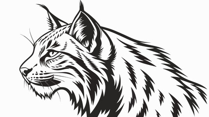 Obraz premium Detailed Black and White Stylized Lynx Head Illustration with Sharp Lines and Texture