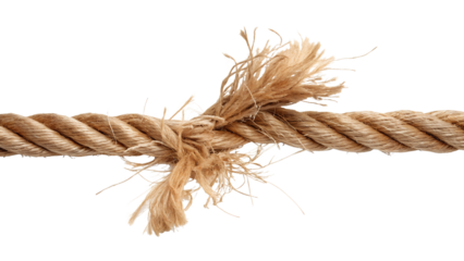 Frayed Tan Rope Snapping Apart isolated on transparent background
