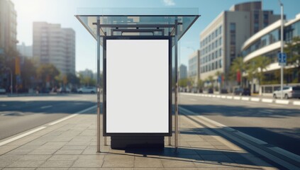 Urban transit shelter with a poster mockup designed for advertising campaigns or promotional messages