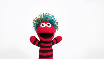 Naklejka premium Sock puppet with hair on white background used in children's puppet shows or theatrical performances