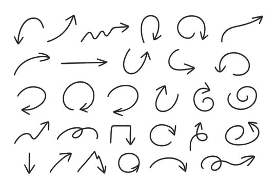 Various hand-drawn arrow shapes and curvy lines on a white background shown in a grid pattern for design purposes