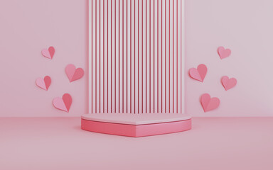 Pink podium display products for valentine day background