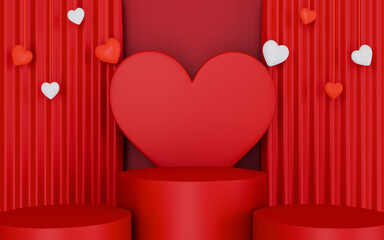 Happy Valentine day sale background with red stage product display cylindrical shape