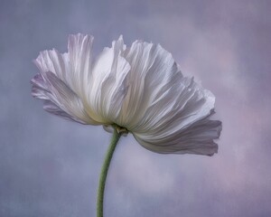 Delicate White Poppy With Water Drops