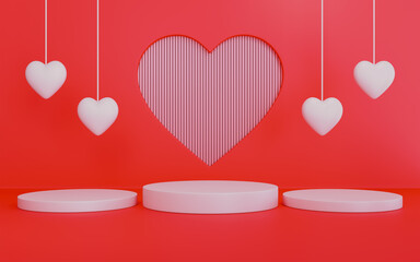 Romantic Valentines Day Pink Hearts Podium and product presentation Background