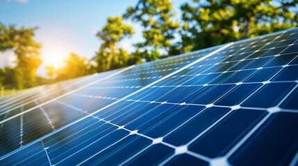Solar panels generating clean energy under sunlight. Renewable energy, sustainability, green technology and eco future concept.