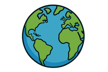 Fototapeta premium Image of a stylized globe showing continents and oceans in a simple design with blue water and green land