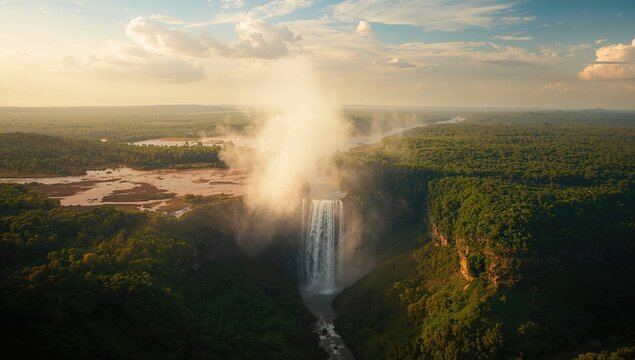 Angel Falls, a 978-meter-high waterfall in bright sunlight, highlighting geological formation and seasonal water flow