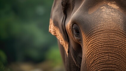 Elephant head showing detailed skin surface, serving as a background for wildlife awareness