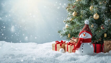 Festive holiday card with snowman illustration, winter celebration visual backdrop