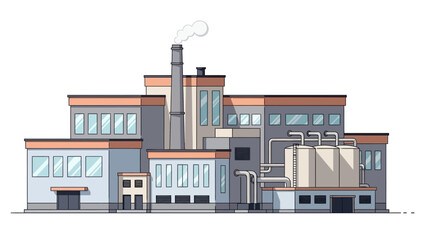 Naklejka premium Vector illustration of a modern industrial factory building with multiple structures and smoking chimney