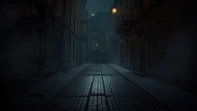 Nighttime city street with dim lighting highlighting urban environment at night
