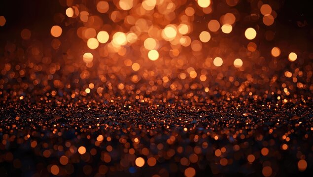 Dark orange black glitter confetti backdrop suitable for birthday, autumn fall, Thanksgiving, Halloween, or promotional event invitations, seasonal party themes