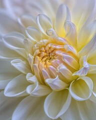 Closeup White Dahlia with Yellow Center