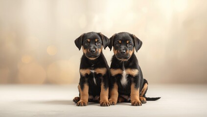 Adoption poster featuring black and brown puppies, focusing on pet rescue and animal welfare promotion