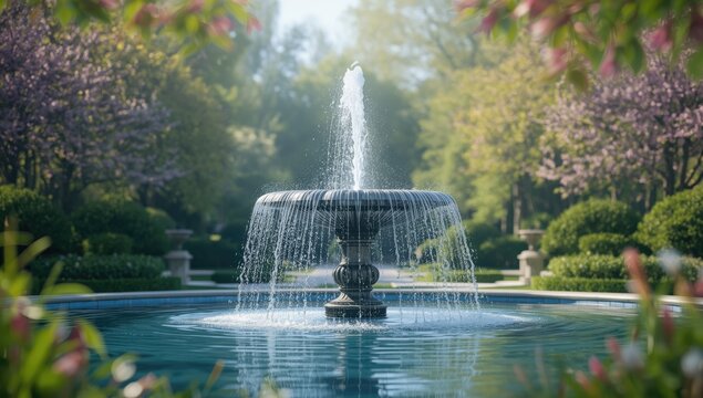 Park fountains with flowing water, suitable for landscape architecture or urban planning