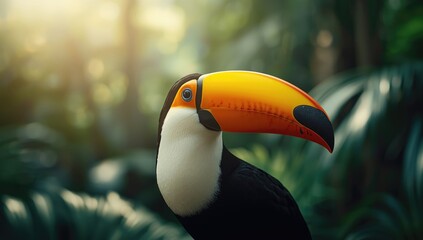 Obraz premium Detailed image of an American toco toucan, highlighting its colorful plumage for bird species recognition