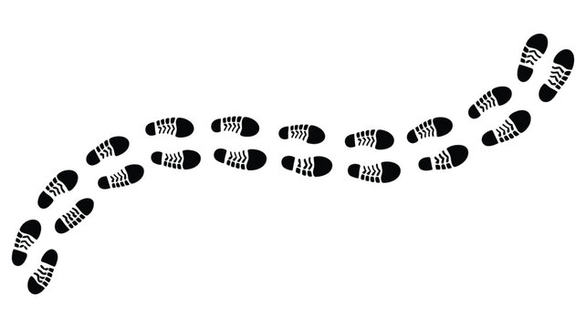 Human Footprints vector illustration showing traced shoe steps, walking path