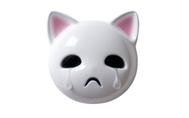 Adorable crying cat emoji design showing tiny tear drops symbolizing sadness compassion and delicate emotion isolated on transparent background PNG