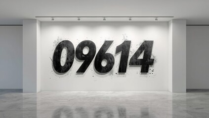 White wall featuring spray-painted black number 09614, used as a text overlay backdrop