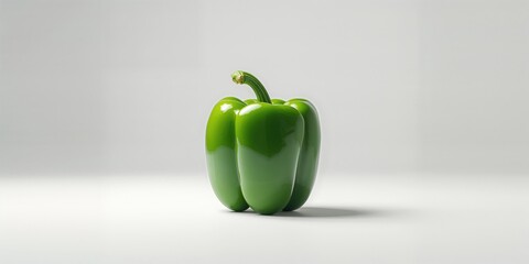 Uncut green bell pepper on plain background highlighting food freshness