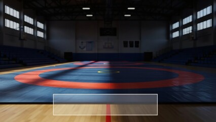 Empty Basketball Court with Red and Blue Floor.